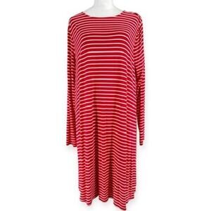 Old Navy Jersey Knit Striped Red & White Swing Dress Long Sleeves XL Tall